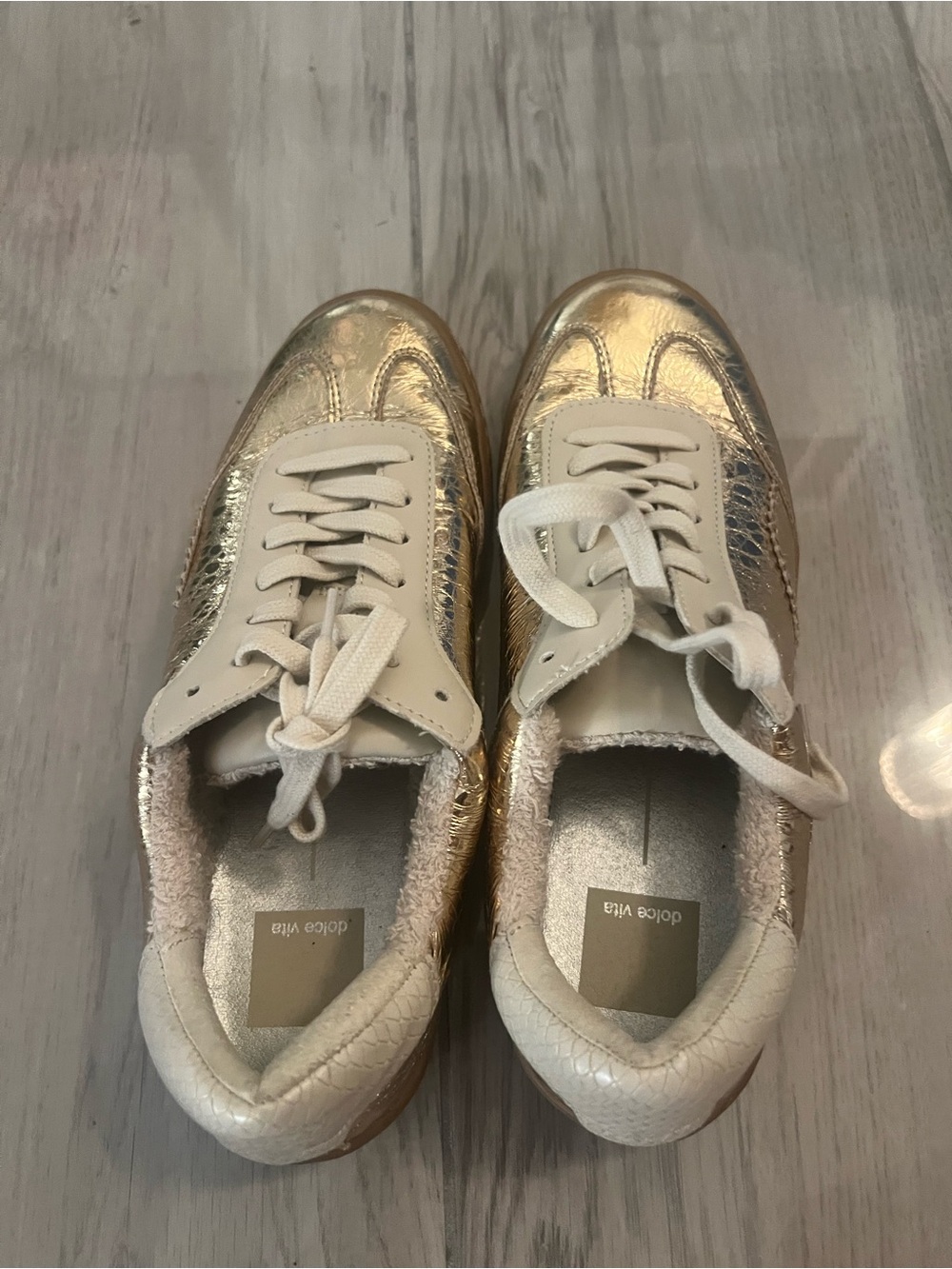 Dolce Vita Metallic Gold & Cream Lace-Up Sneakers